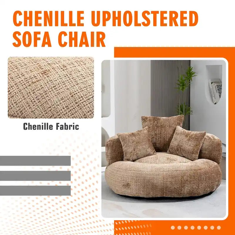Poltrona sacco a schienale alto in ciniglia – Nero / Caffè / Beige / Smeraldo / Arancio / Grigio, 1 posto