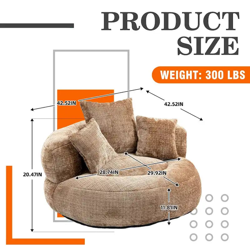 Poltrona sacco a schienale alto in ciniglia – Nero / Caffè / Beige / Smeraldo / Arancio / Grigio, 1 posto