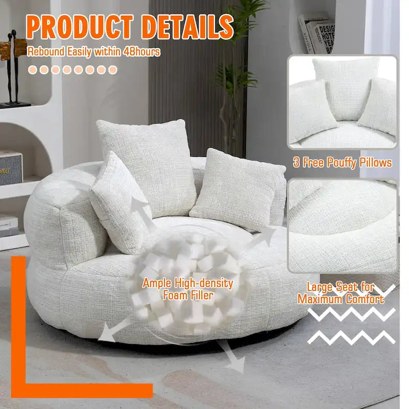 Poltrona sacco a schienale alto in ciniglia – Nero / Caffè / Beige / Smeraldo / Arancio / Grigio, 1 posto