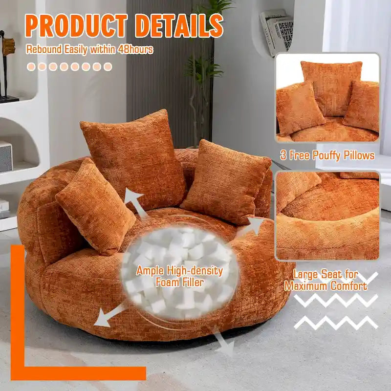 Poltrona sacco a schienale alto in ciniglia – Nero / Caffè / Beige / Smeraldo / Arancio / Grigio, 1 posto