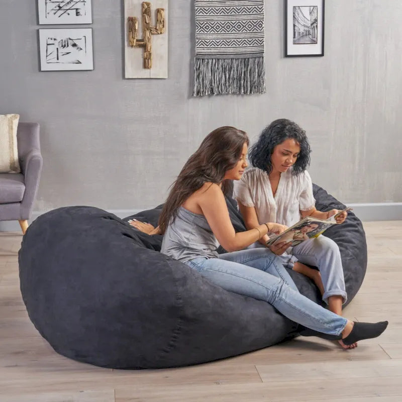 Pouf Cilindrico Nero in Pelle Scamosciata, 1 Posto