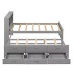 Platform Bed with Trundle and Drawers, Storage Platform Bed with USB, Wood Platform Bed with Bookcase