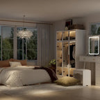 Armadio guardaroba largo 47.2 con luce LED, ante completamente in vetro e vani contenitori