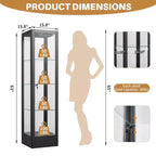 Bekrvio glazen vitrinekast met 4 etages en slot, vitrinekast 63 met deur van gehard glas en verstelbare planken