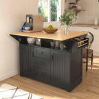 Isola Carrello da Cucina con 2 Ribalte, Nero/Bianco, Posti a Sedere 4–6