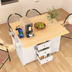 Isola Carrello da Cucina con 2 Ribalte, Nero/Bianco, Posti a Sedere 4–6