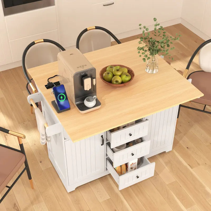 Isola Carrello da Cucina con 2 Ribalte, Nero/Bianco, Posti a Sedere 4–6