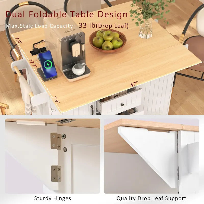 Isola Carrello da Cucina con 2 Ribalte, Nero/Bianco, Posti a Sedere 4–6