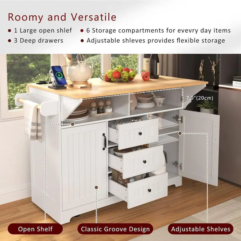 Isola Carrello da Cucina con 2 Ribalte, Nero/Bianco, Posti a Sedere 4–6