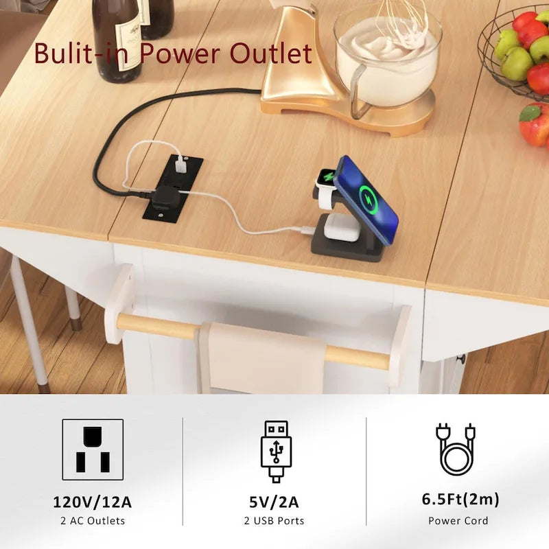 Isola Carrello da Cucina con 2 Ribalte, Nero/Bianco, Posti a Sedere 4–6