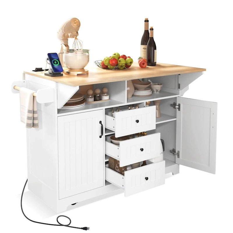 Isola Carrello da Cucina con 2 Ribalte, Nero/Bianco, Posti a Sedere 4–6