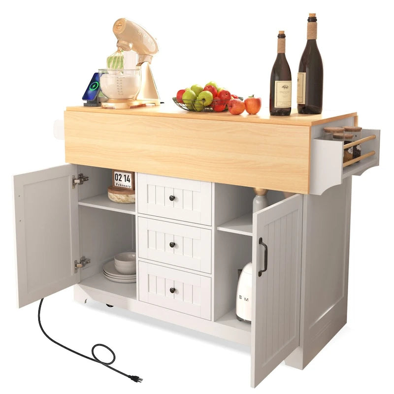 Isola Carrello da Cucina con 2 Ribalte, Nero/Bianco, Posti a Sedere 4–6