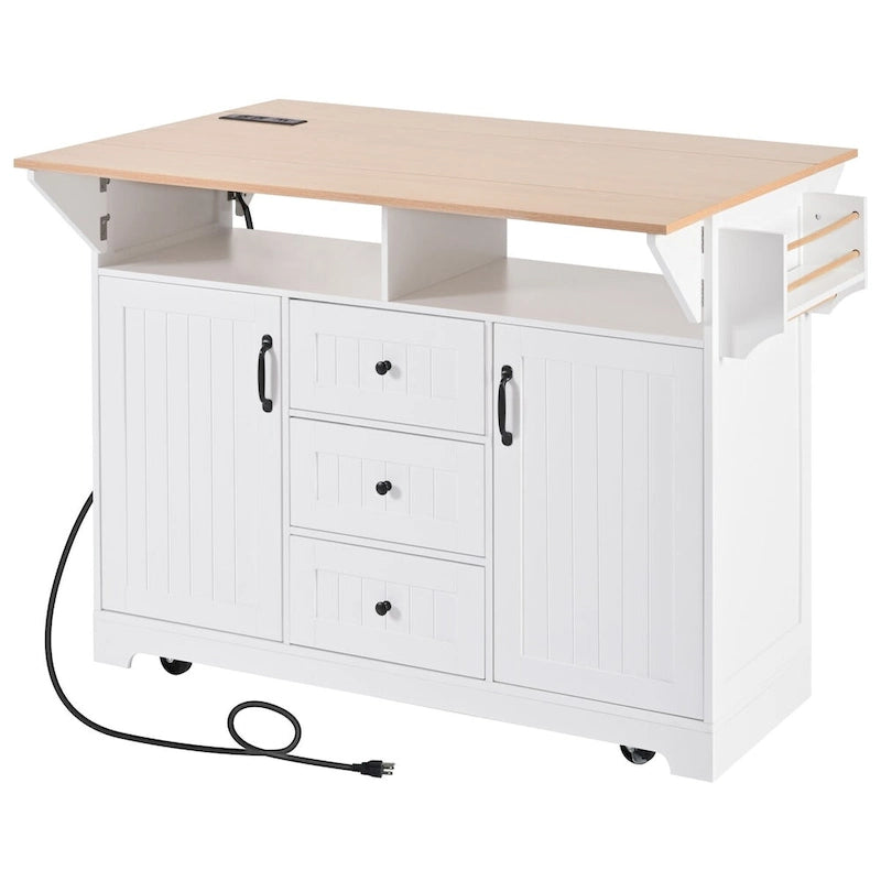 Isola Carrello da Cucina con 2 Ribalte, Nero/Bianco, Posti a Sedere 4–6