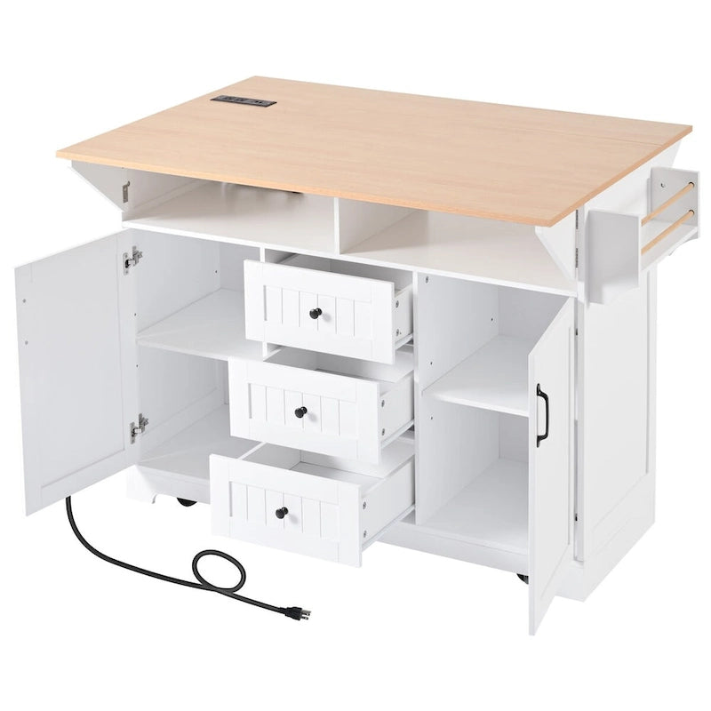 Isola Carrello da Cucina con 2 Ribalte, Nero/Bianco, Posti a Sedere 4–6