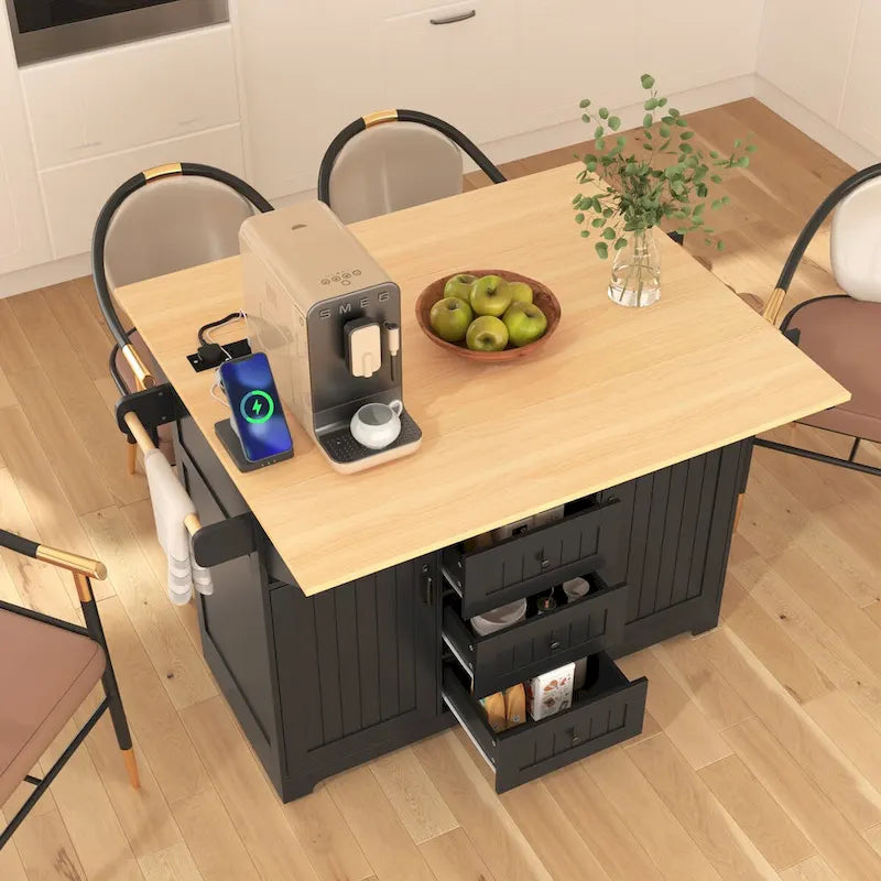 Isola Carrello da Cucina con 2 Ribalte, Nero/Bianco, Posti a Sedere 4–6