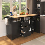 Isola Carrello da Cucina con 2 Ribalte, Nero/Bianco, Posti a Sedere 4–6