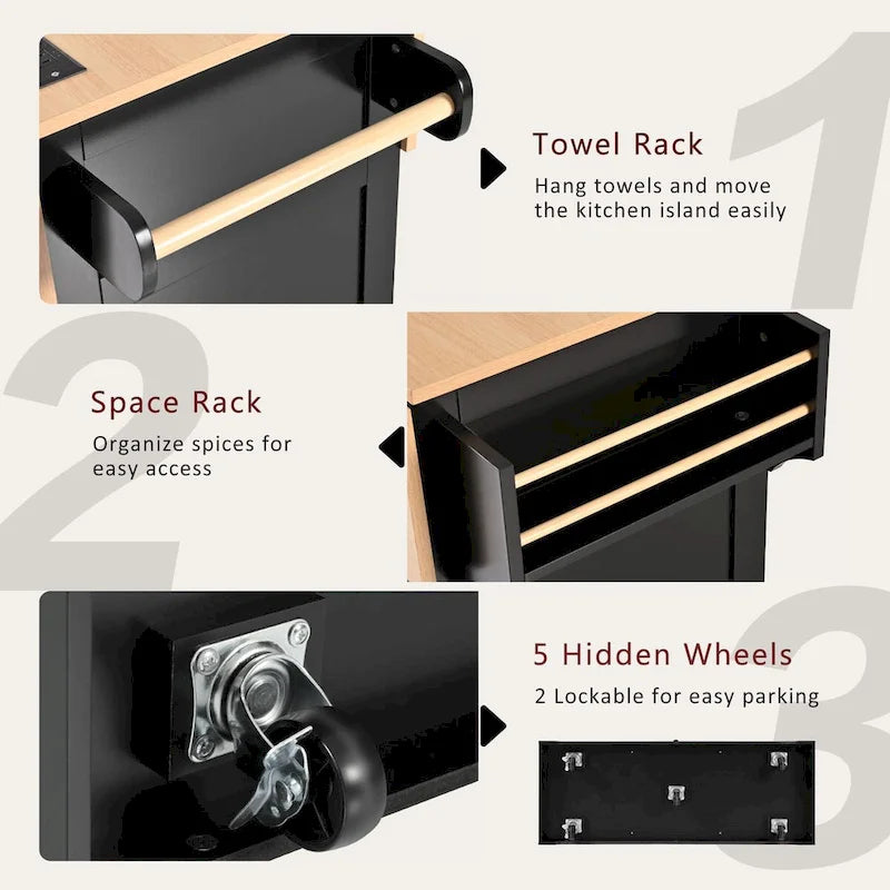 Isola Carrello da Cucina con 2 Ribalte, Nero/Bianco, Posti a Sedere 4–6