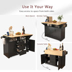 Isola Carrello da Cucina con 2 Ribalte, Nero/Bianco, Posti a Sedere 4–6