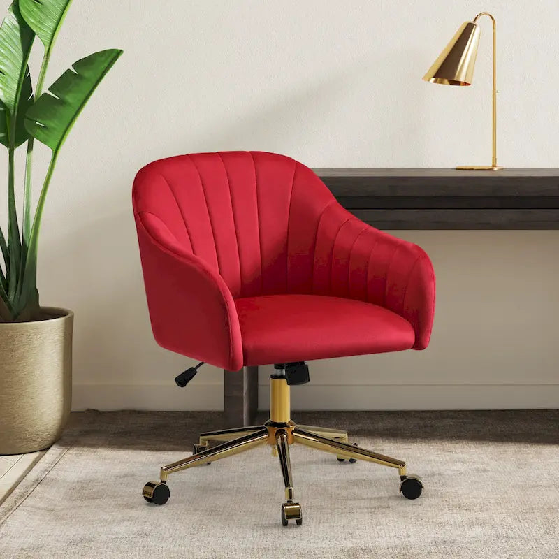 Sedia girevole trapuntata in velluto — Altezza regolabile, Singola, Grigio/Rosa/Blu Navy/Nero/Verde/Avorio/Rosso