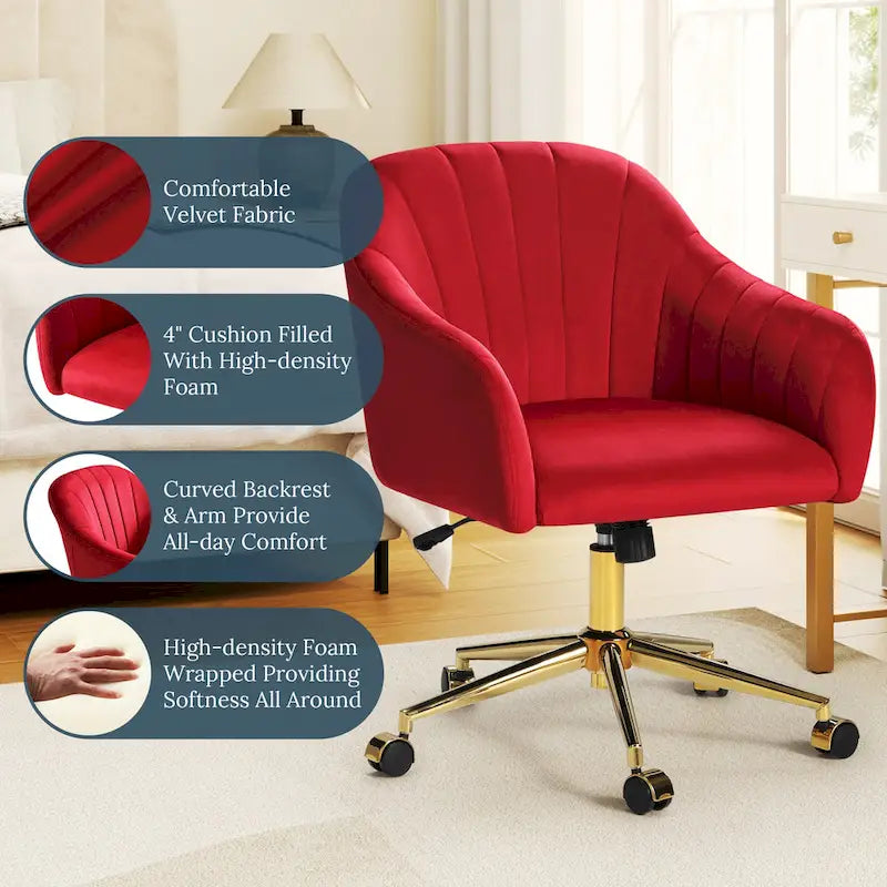 Sedia girevole trapuntata in velluto — Altezza regolabile, Singola, Grigio/Rosa/Blu Navy/Nero/Verde/Avorio/Rosso