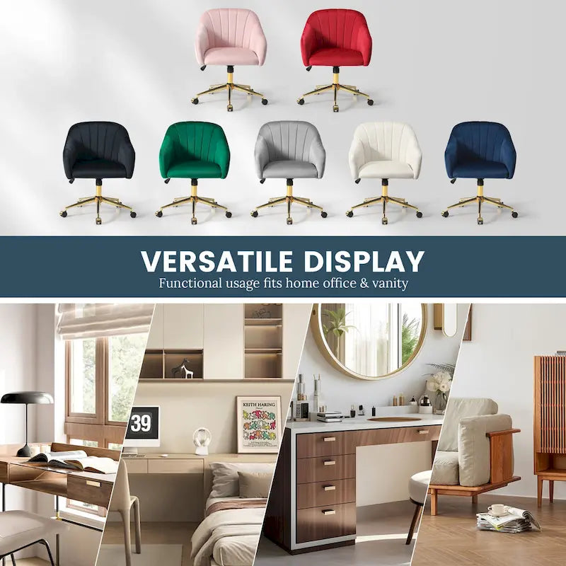 Sedia girevole trapuntata in velluto — Altezza regolabile, Singola, Grigio/Rosa/Blu Navy/Nero/Verde/Avorio/Rosso