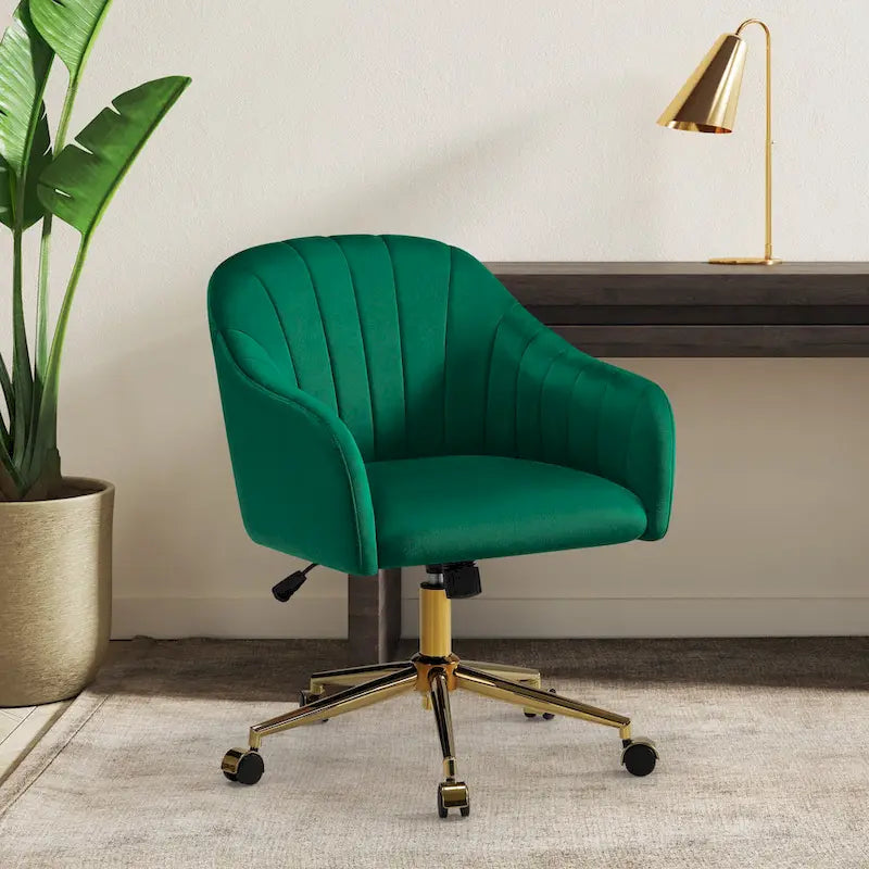 Sedia girevole trapuntata in velluto — Altezza regolabile, Singola, Grigio/Rosa/Blu Navy/Nero/Verde/Avorio/Rosso