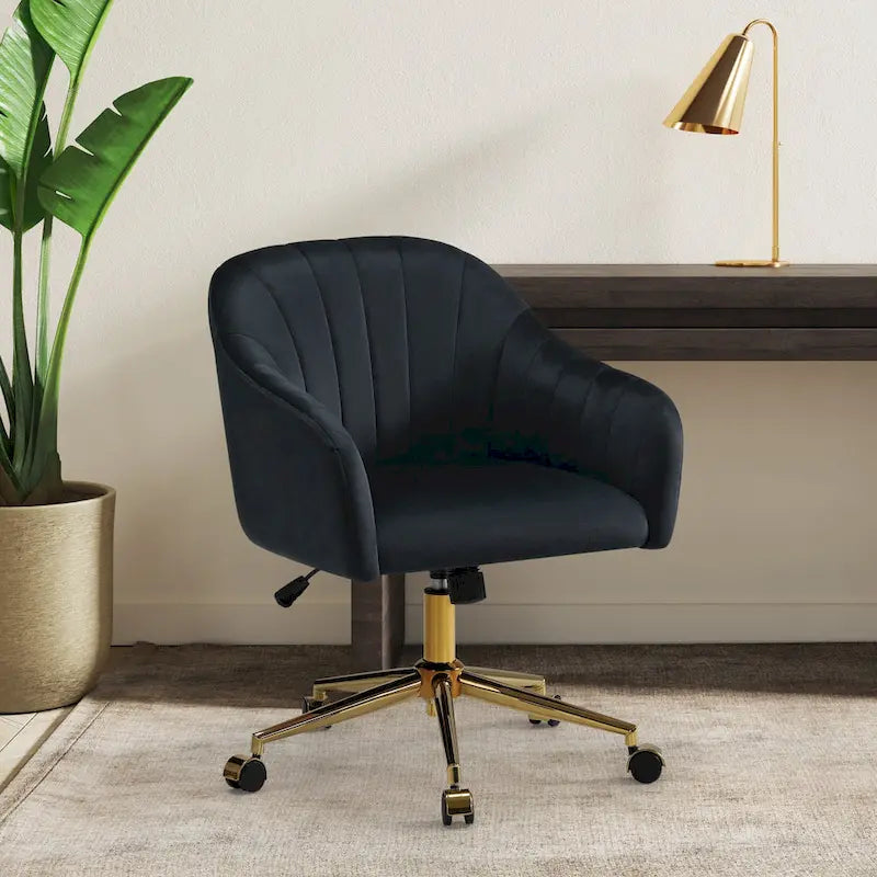 Sedia girevole trapuntata in velluto — Altezza regolabile, Singola, Grigio/Rosa/Blu Navy/Nero/Verde/Avorio/Rosso