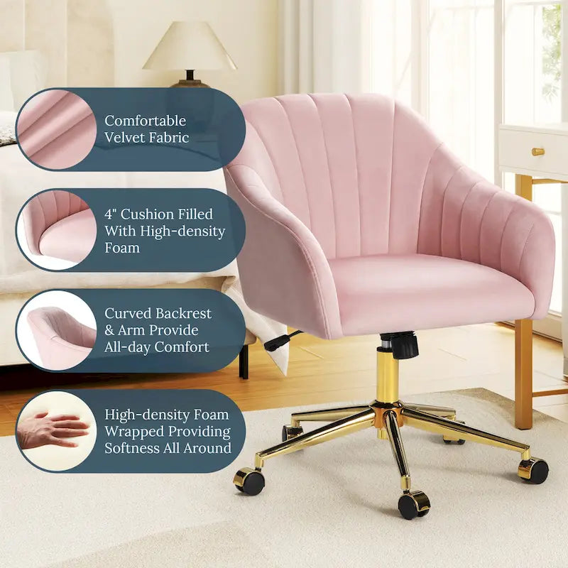 Sedia girevole trapuntata in velluto — Altezza regolabile, Singola, Grigio/Rosa/Blu Navy/Nero/Verde/Avorio/Rosso