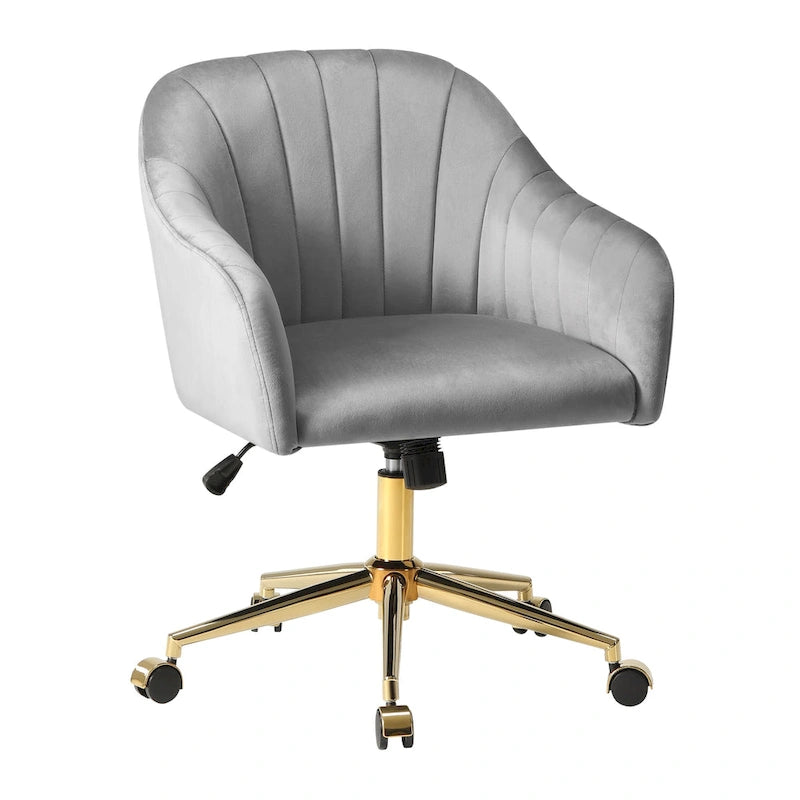Sedia girevole trapuntata in velluto — Altezza regolabile, Singola, Grigio/Rosa/Blu Navy/Nero/Verde/Avorio/Rosso