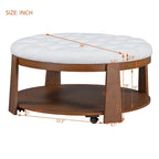Tavolino rotondo ottomano, trapuntato a bottoni su 2 livelli, bianco avorio/nero, per 1 persona