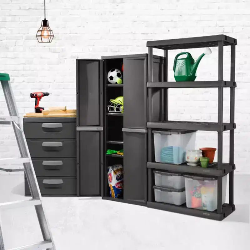 Set da 2 contenitori organizzatori Sterilite regolabili per garage, con 4 ripiani, grigio