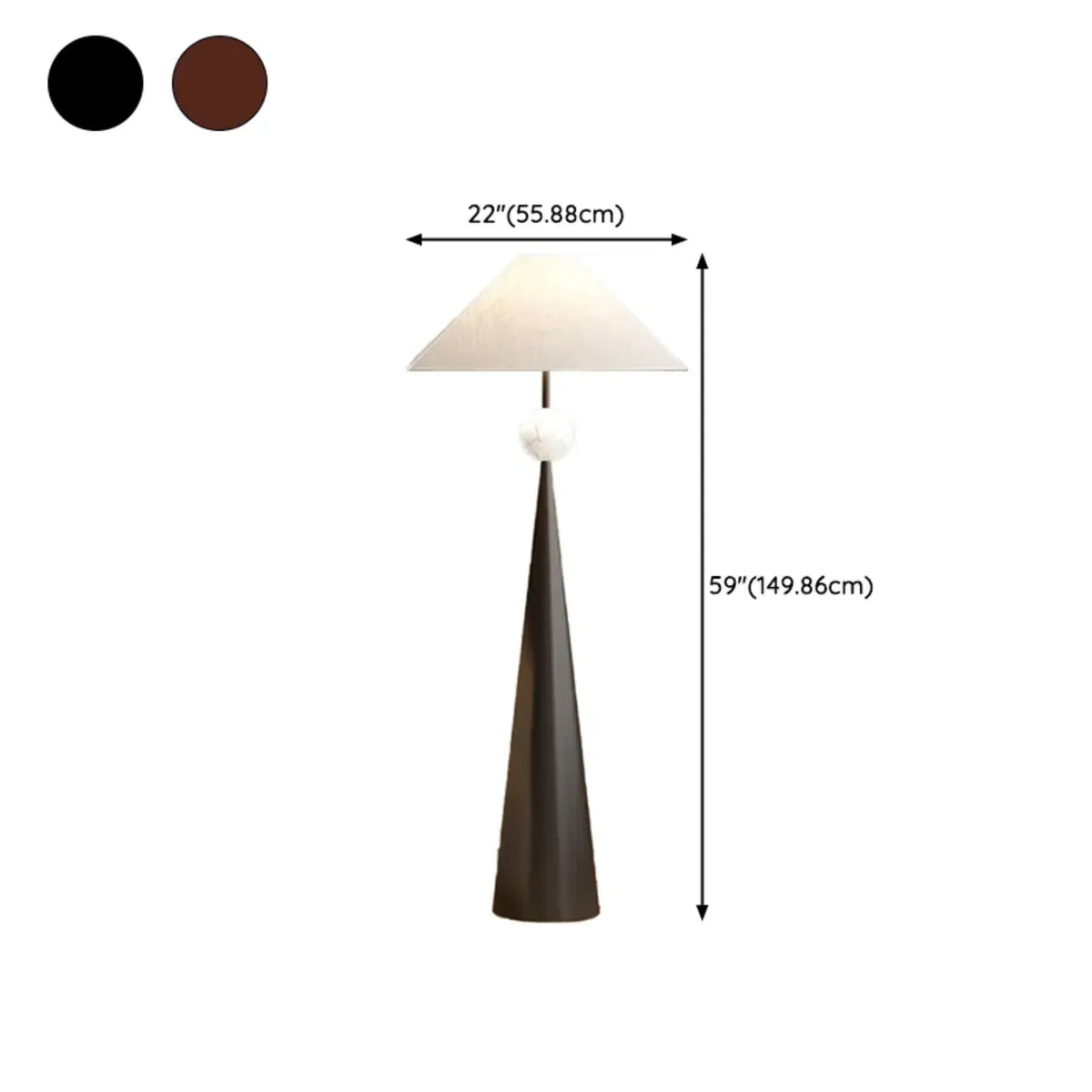 Moderne konisch zulaufende Metall-Stehlampe mit Stoffschirm