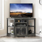 Mobile TV angolare in stile farmhouse, centro d'intrattenimento e consolle multimediale per TV fino a 55" con presa di corrente