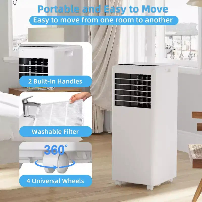 Prijenosni klima-uređaj snage 8K BTU - 3-u-1 hlađenje, odvlaživač i ventilator za 350 četvornih stopa s noćnim načinom rada i jednogodišnjim jamstvom