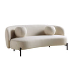 Divano curvo a 3 posti con cuscini sferici, misto lino beige