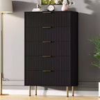 Weiß / Marmor und Holz, Kommode mit 5 Schubladen – geriffelte Front, für 1 Person