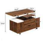 Multifunktionaler moderner Couchtisch mit Liftplatte, verborgenem Stauraum, 4 Hockern und Rollen – perfekt für moderne Wohnbereiche