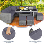 Costway 7-delige eethoek voor de patio van rotan, modulaire bank, fauteuil en voetenbank - Bekijk de details