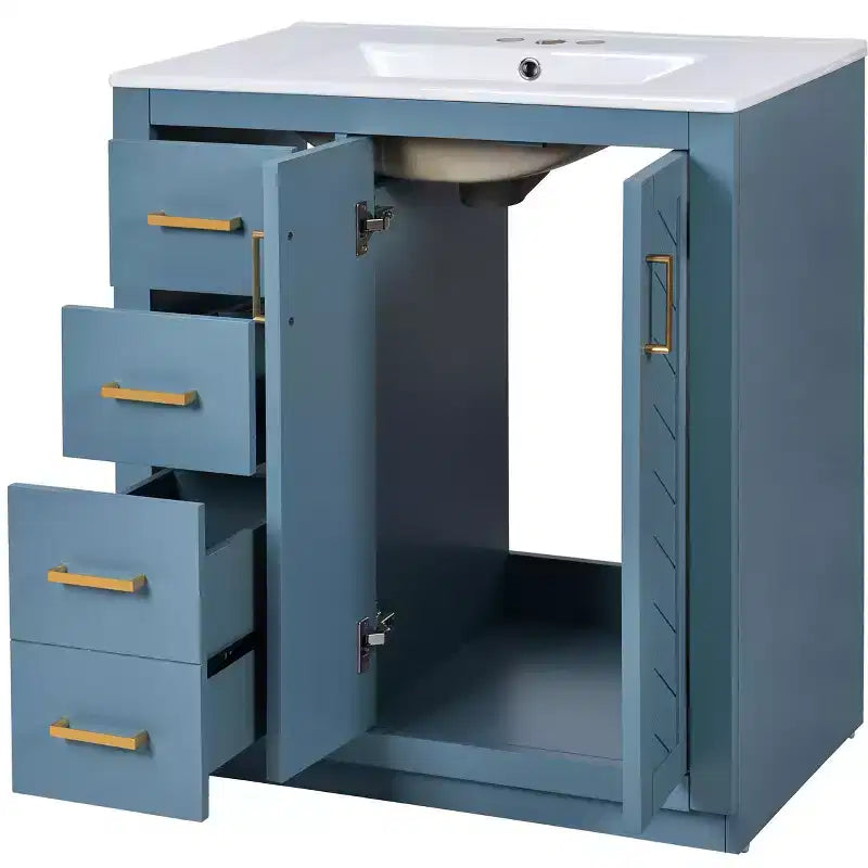 Vanity tal-kamra tal-banju b’sink wieħed ta’ 30 u kabinett b’3 kxaxen - Iswed / Blu / Aħdar / Indigo / Abjad