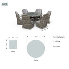 7-delige ronde eetset van rotan voor buiten op het terras, met kussens, van Moda Furnishings