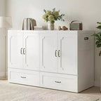 Mjkone Queen Size Convertible Murphy Cabinet Bed with Mattress, USB Charging, Storage Drawers