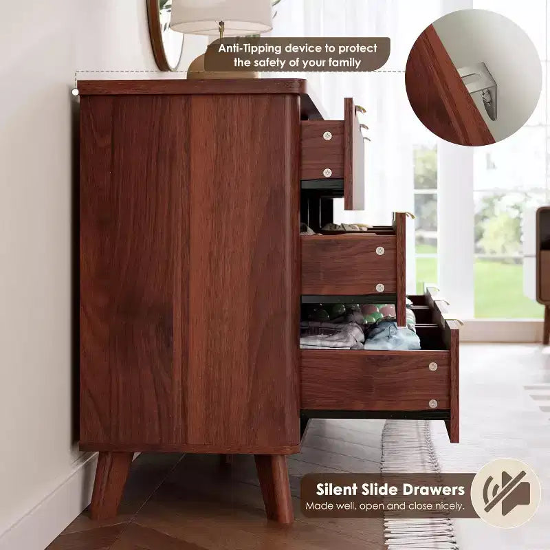 Dressoir met 9 laden en geribbelde voorkant, moderne ladekast, houten dressoir/TV-meubel met gebogen profiel, voor woonkamer of hal