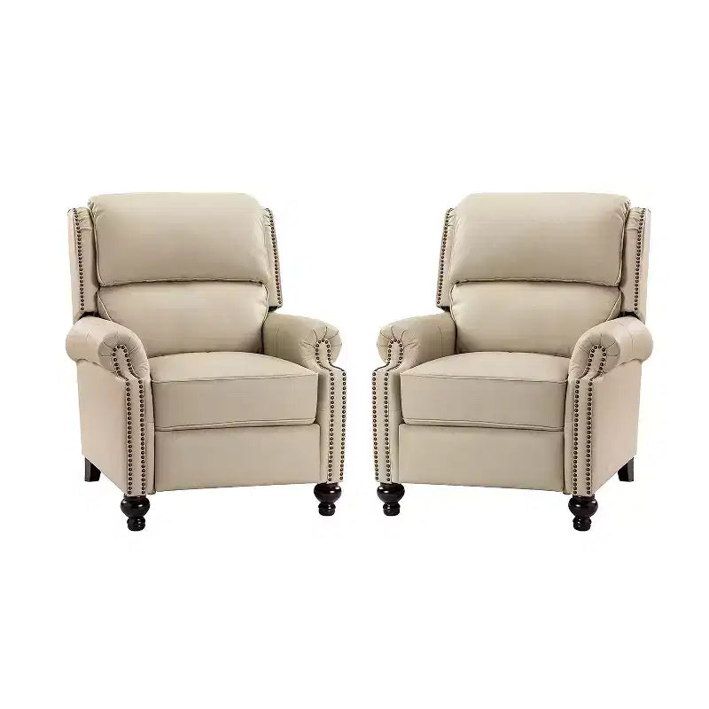 Set van 2 moderne Elisabete-fauteuils met hoge rugleuning van echt leer en vintage spijkerkopafwerking voor woonkamer en slaapkamer| ART OF LIVING DESIGNS
