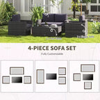 4-delige rotan loungeset, rieten terrasbankstel met loveseatstoelen en salontafel met glazen blad voor de tuin