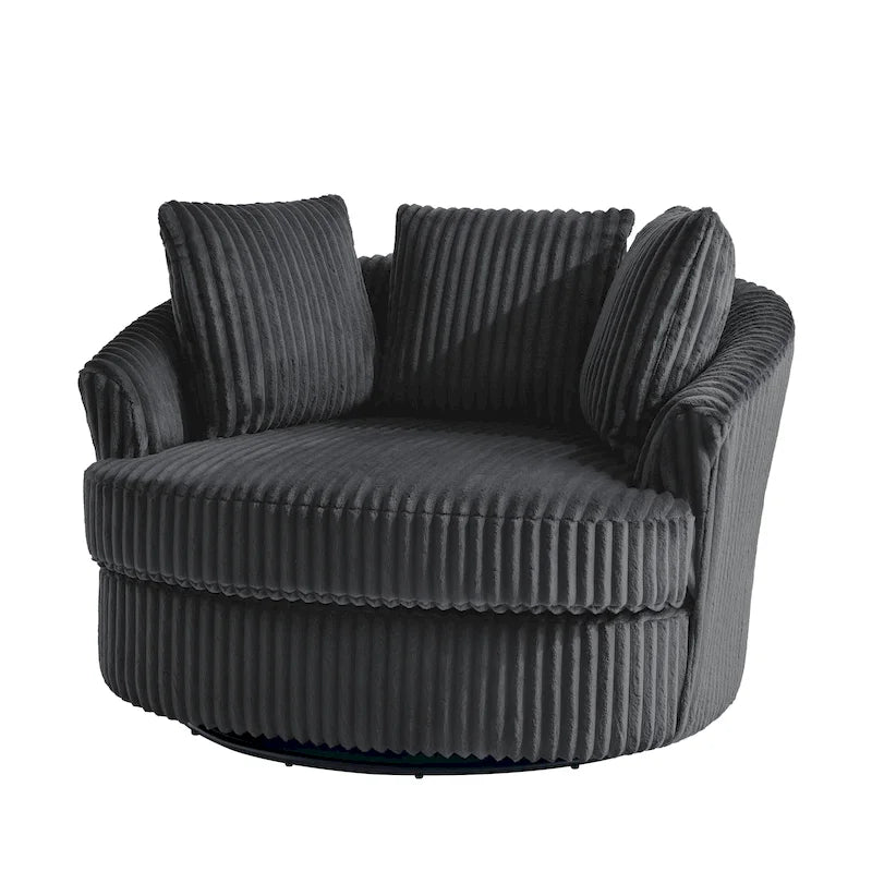 Extra grote 43 W pluche corduroy draaifauteuil met verzonken armleuningen en kuipvorm