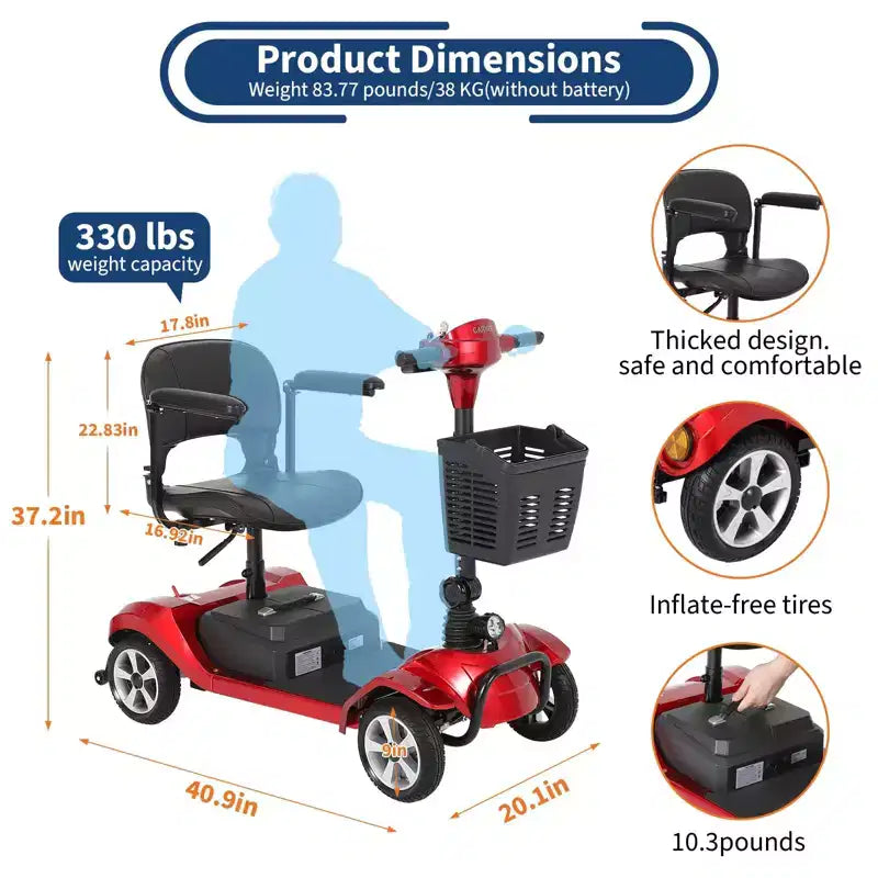 Scooter elettrico pieghevole a 4 ruote per adulti, portata di 330 LBS, per uso all'aperto