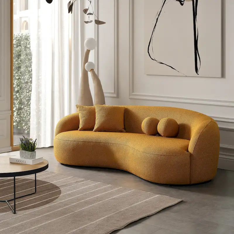 Divano curvo di lusso moderno in tessuto bouclé, stile Japandi, Blaine