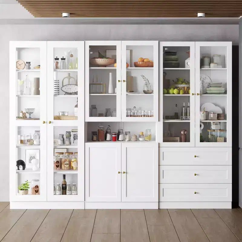 Famapy Kombi-Vitrine mit Glastüren, Bücherregal, Organizer und Vorratsschrank