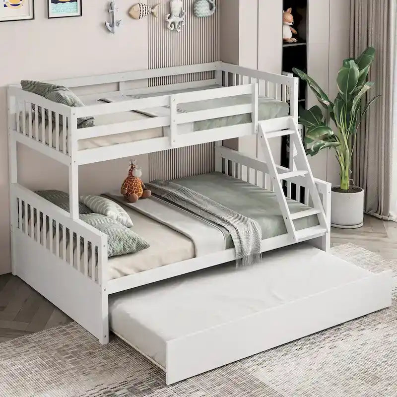 Letto a castello Gymax con letto singolo sopra un letto matrimoniale, estraibile singolo e piattaforma convertibile