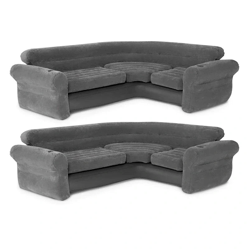 Divano angolare gonfiabile Intex a forma di L con portabicchieri, grigio (confezione da 2) - 26